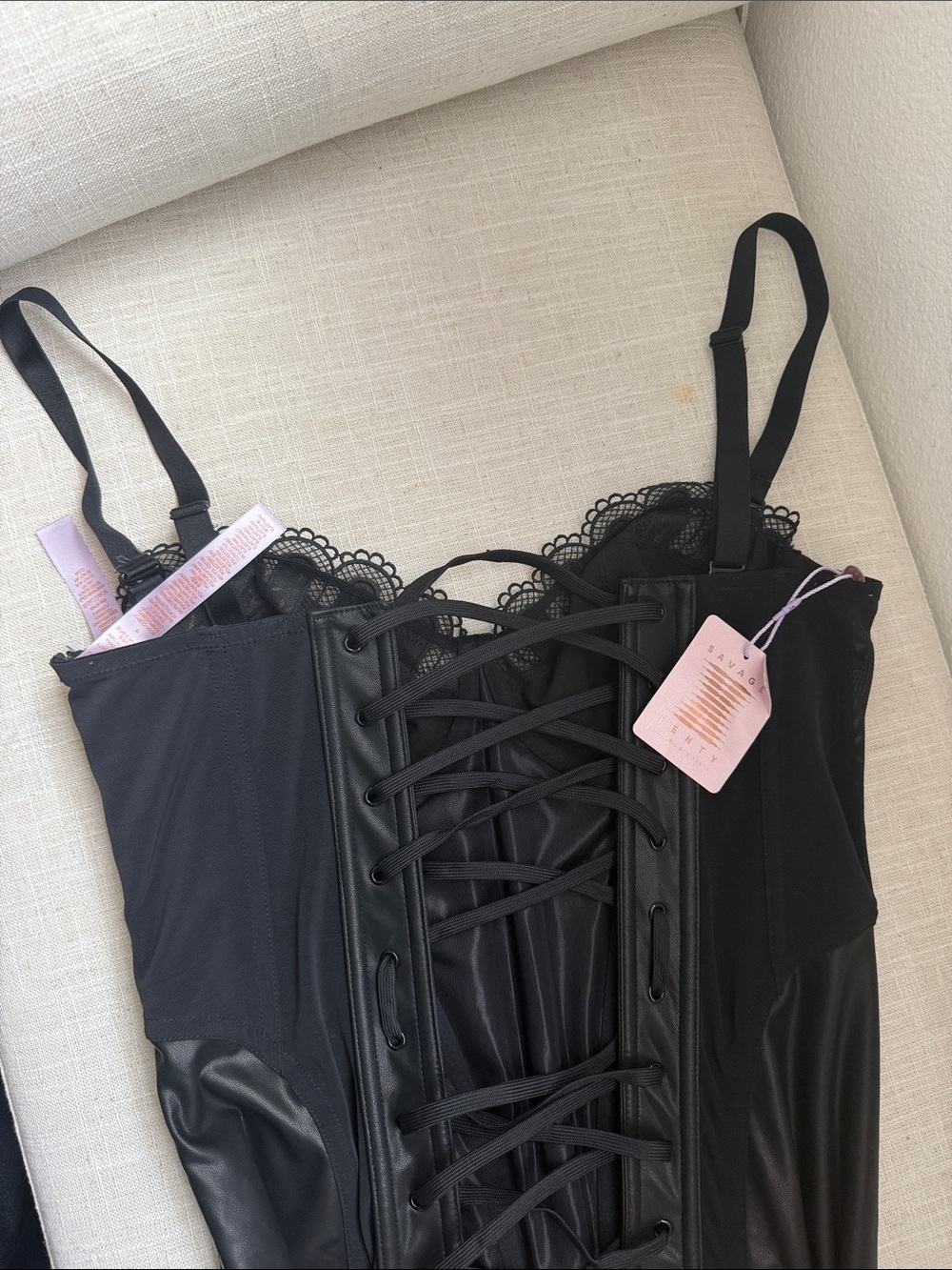Savage X Fenty Black Lace-Trim Slip Chemise - Picture 6 of 10